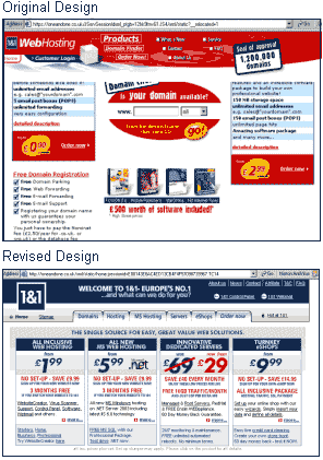 1&1 Site before and after redesign